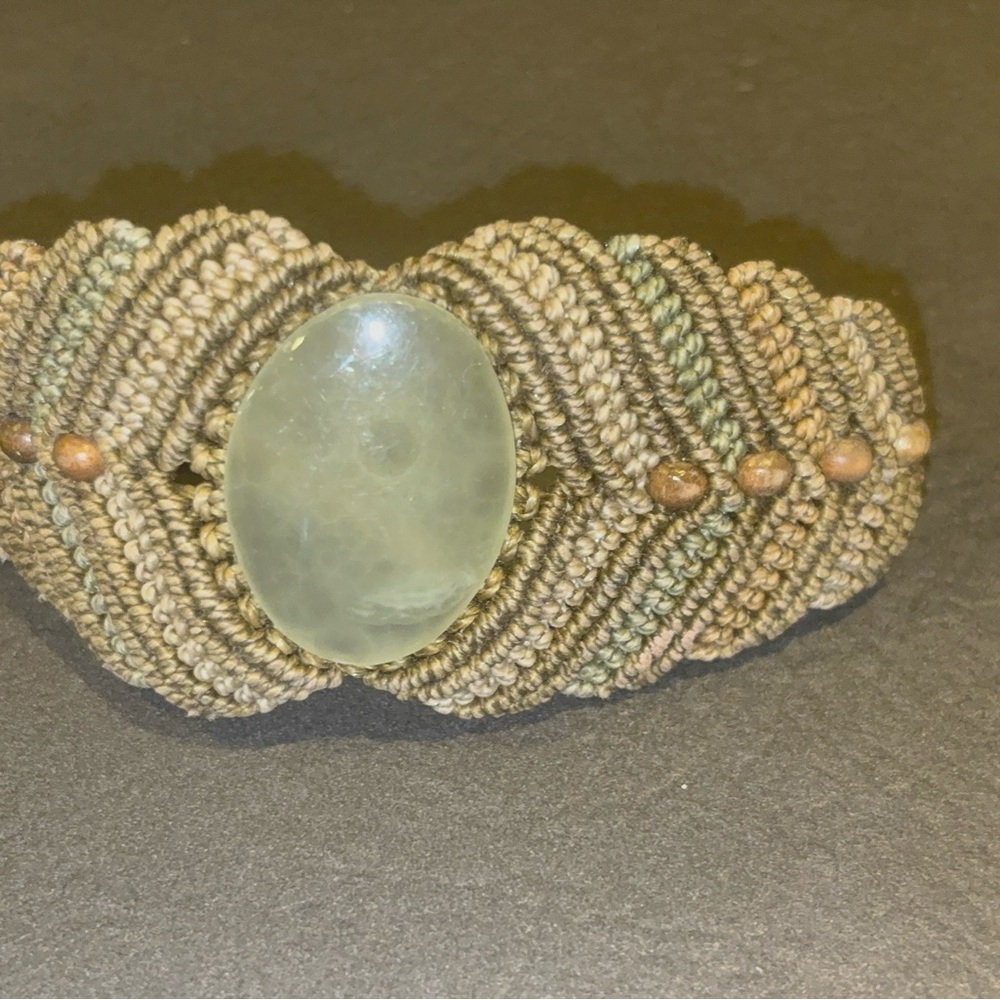 Artisan Woven Bracelet with Green Stone